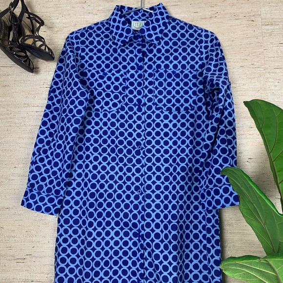 Three Islands Blue Batik Button Down Shirt Dress - Picture 2 of 7